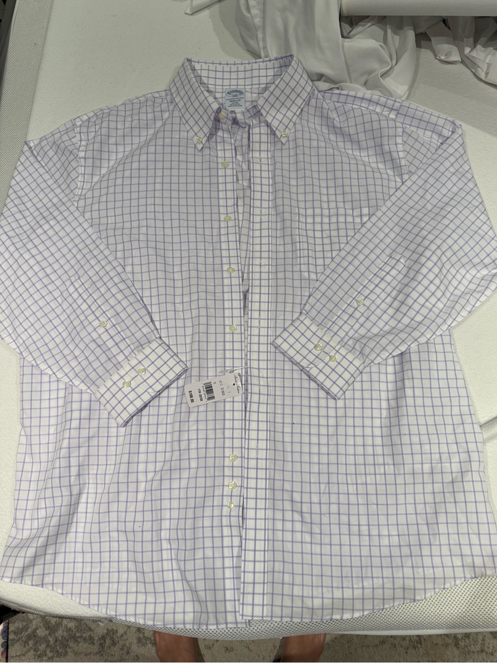 NWT Brooks Brothers Men’s White & Light Purple Windowpane Button-Down Shirt